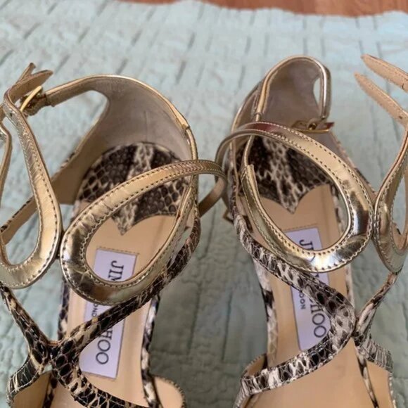 Jimmy Choo Ivette Sandals Snakeskin Light Platinum Size 34 w/ Box Dust Bag - Picture 10 of 15